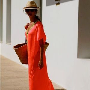 Pitusa Inca Abaya Neon Watermelon Coral Kaftan Caftan Maxi Dress